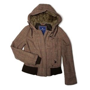 American Eagle outfitters XS plaid hooded spring or fall jacket‎